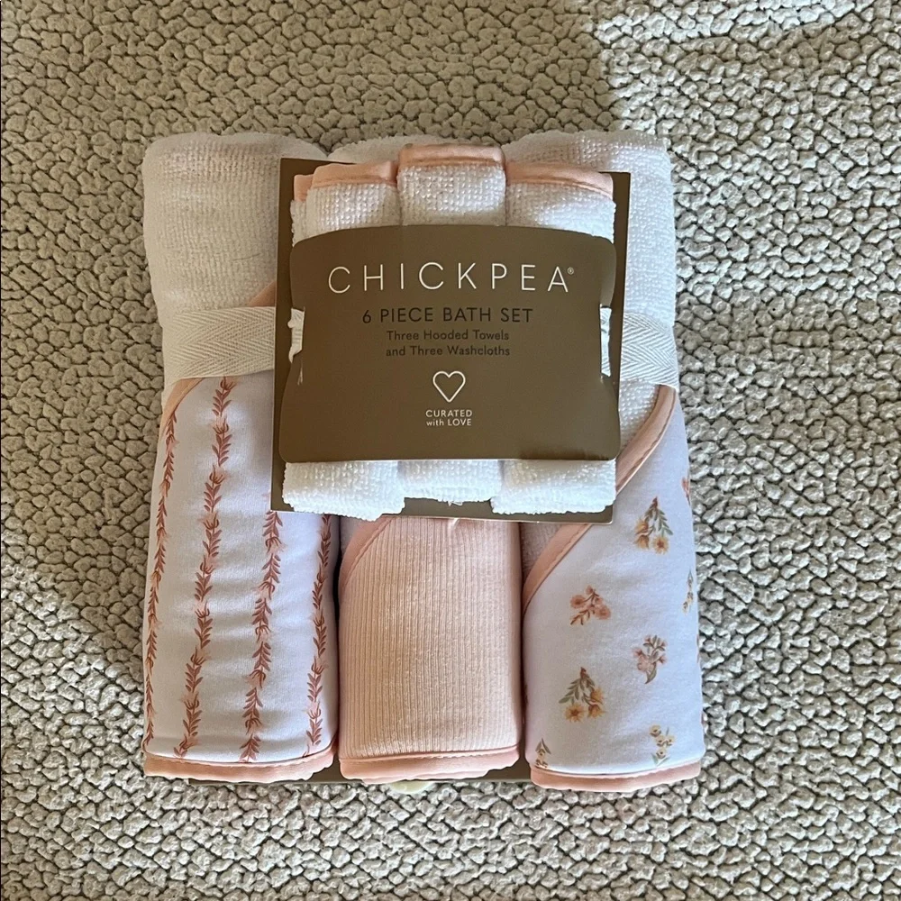 chick pea Brown and Pink Baby Bath Towel Set